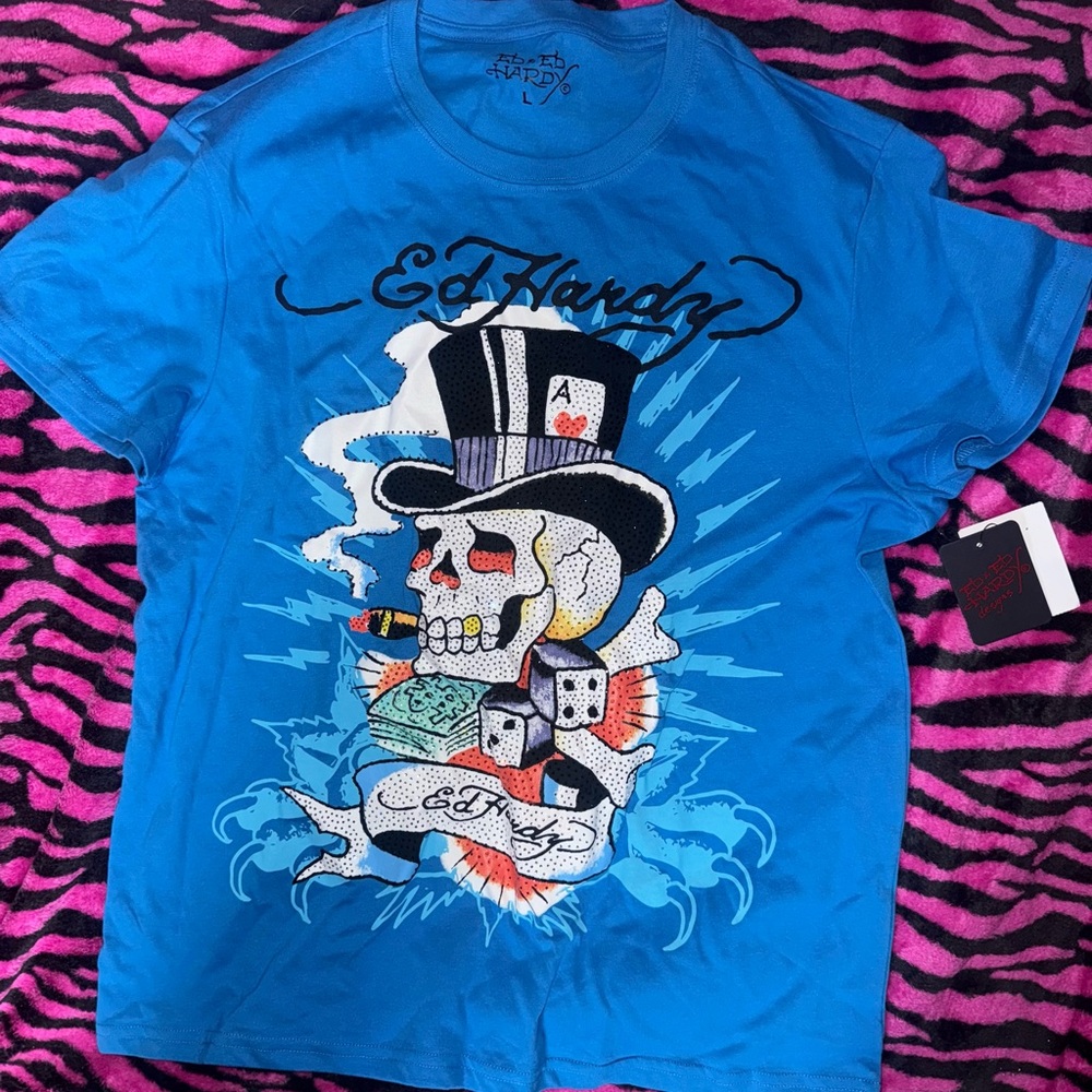 Ed Hardy Vibrant Blue Skull Tee